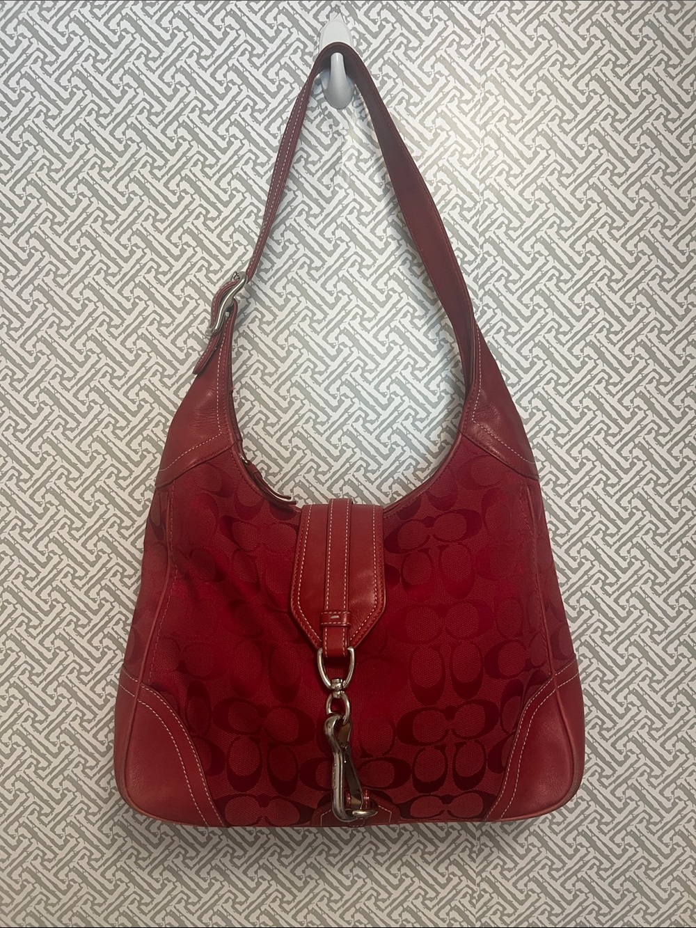 Vintage Coach Hamptons Clip Hobo – Red Signature C – Style 8K03